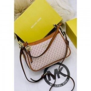 MICHAEL KORS JET SET MEDIUM LOGO SHOULDER SLING WITH OG BOX AND DUST BAG (BIEGE BROWN)