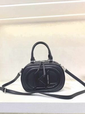 KARL LAGERFELD TEXTURED DETAILED TOP HANDLE BAG WITH DUST BAG(BLACK)